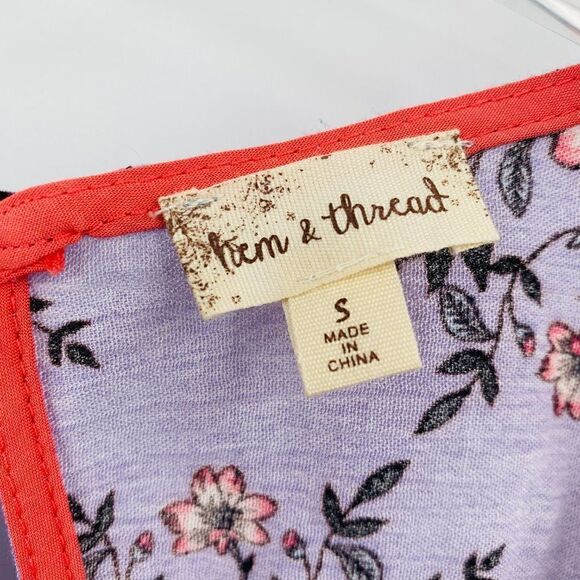 Hem & Thread Size Small Purple Boho Floral Pleated Sleeveless Blouse Top - Picture 6 of 9